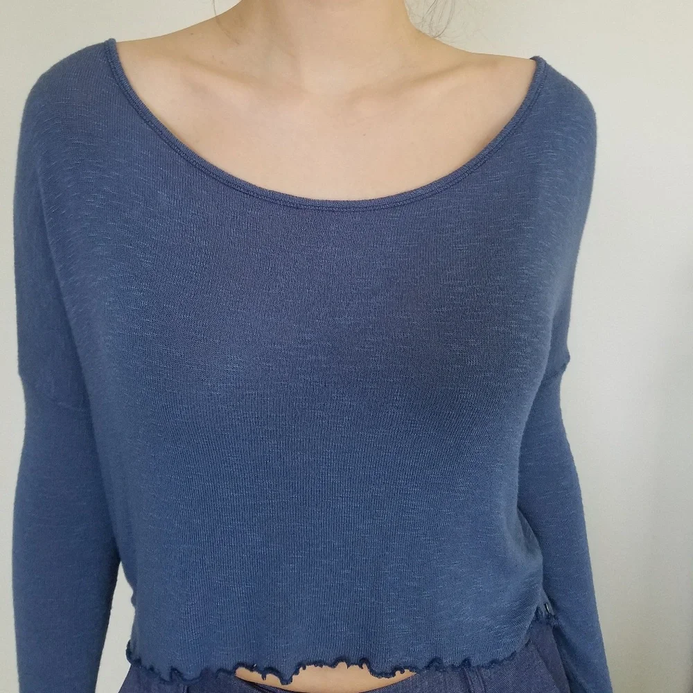 Blue Crochet Back Crop Top